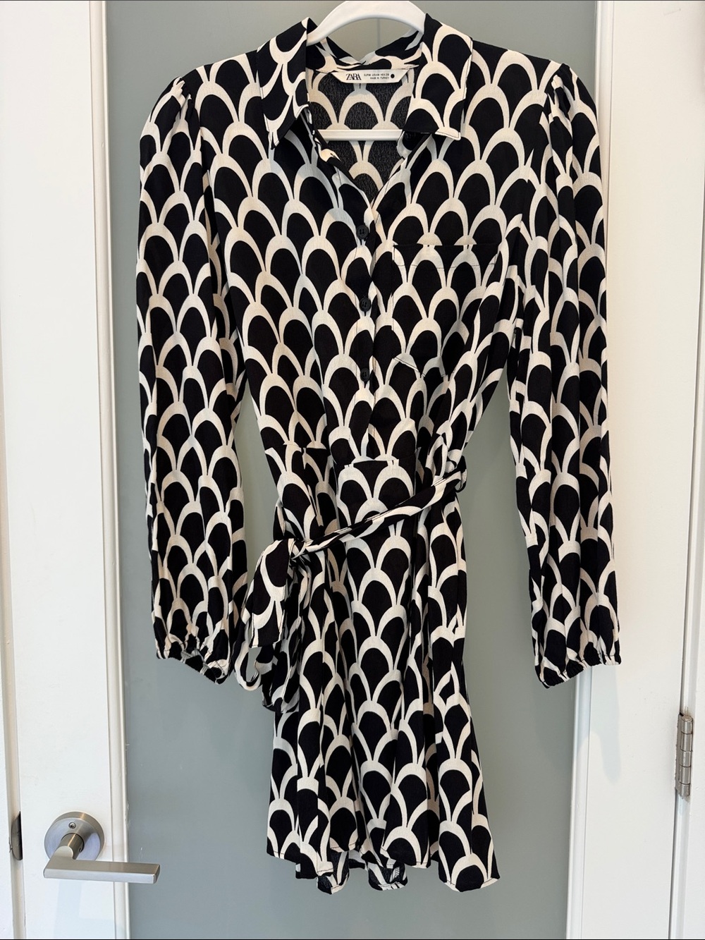 Zara Black and White Geometric Wrap Mini Dress